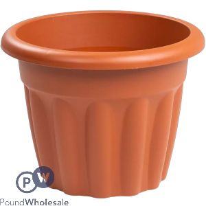 Round Ribbed Plastic Planter Terracotta 50cm