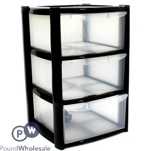 LARGE 3 DRAWER TOWER WITH FEET BLACK