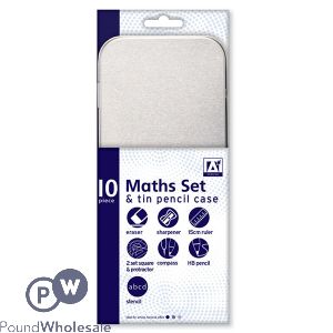 Maths Set & Tin Pencil Case 10pc