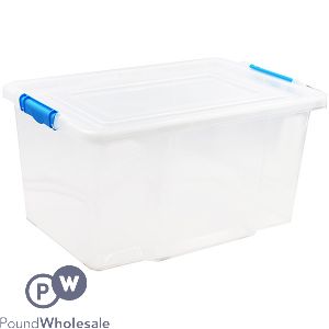 CLEAR CLICK &#039;N&#039; STORE LIDDED STORAGE BOX 50 LITRE 59CM X 40CM X 29CM