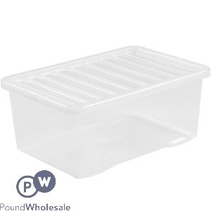 Clear Rectangular Storage Box With Lid 45l 59cm X 40cm X 26.5cm