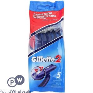 Gillette 2 Platinum Coating Twin Blade Disposable Razors 5-pack