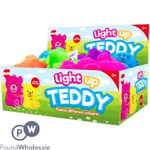 HOOT LIGHT-UP TEDDY BEAR ASSORTED COLOURS CDU