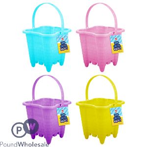 HOOT PLASTIC SAND CASTLE BUCKET WITH HANDLE ASSORTED COLOURS