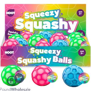 Hoot Squeezy Squashy Ball 8cm Cdu Assorted Colours