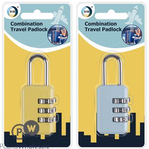 DID 3 Digit Combination Travel Padlock Assorted