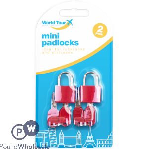 WORLD TOUR MINI TRAVEL PADLOCKS 2 PACK ASSORTED COLOURS