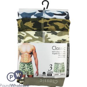 3pk   Classic Boxer Shorts Camo (soft Cotton Fine Rib)  Size Large- Ass/cols