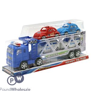 Friction Police Truck With Four Police Cars Boxed Side View