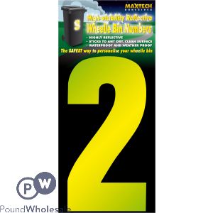 Adhesive Hi Vis Luminous Yellow Wheelie Bin Number 2