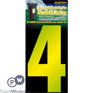 Adhesive Hi Vis Luminous Yellow Wheelie Bin Number 4