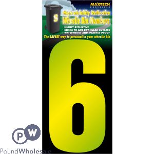 Adhesive Hi Vis Luminous  Yellow Wheelie Bin Number 6