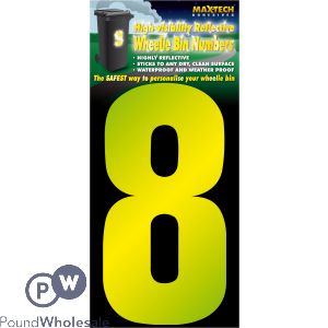 Adhesive Hi Vis Luminous  Yellow Wheelie Bin Number 8