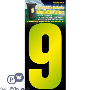 Adhesive Hi Vis Luminous Yellow Wheelie Bin Number 9