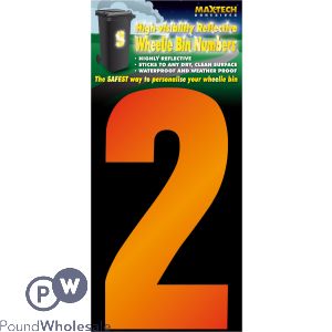 Adhesive Hi Vis Luminous Orange Wheelie Bin Number 2
