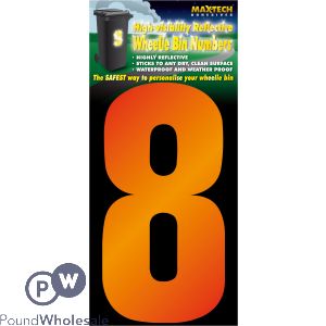 Adhesive Hi Vis Luminous Orange Wheelie Bin Number 8