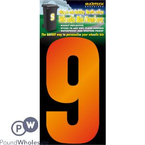 Adhesive Hi Vis Luminous Orange Wheelie Bin Number 9