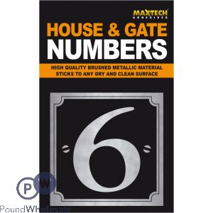 ADHESIVE HOUSE AND GATE NUMBER BLACK WITH SILVER NUMBER 6