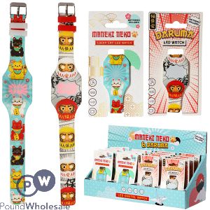 MANEKI NEKO LUCKY CAT &amp; JAPANESE DARUMA SILICONE LED DIGITAL WATCH ASSORTED CDU