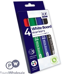 WHITE BOARD MARKERS ASSORTED COLOURS 4 PACK