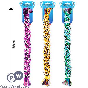 WORLD OF PETS BRAIDED ROPE TUG DOG TOY 46CM ASSORTED COLOURS