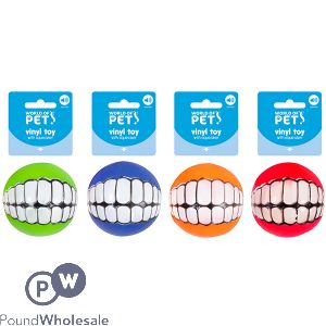 World Of Pets Vinyl Squeaky Smile Ball Dog Toy Assorted Colours