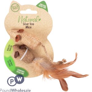 World Of Pets Silver Vine & Hessian Natural Mouse Cat Toy Set 2pc