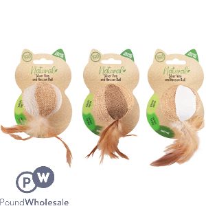 World Of Pets Natural Silver Vine &amp; Hessian Ball Cat Toy 6cm Assorted Colours