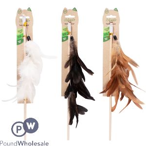 WORLD OF PETS NATURAL FEATHER CAT WAND ASSORTED COLOURS