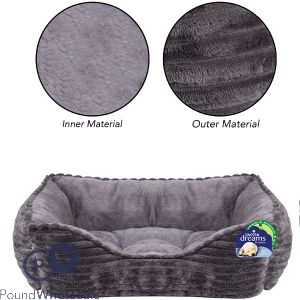 SWEET DREAMS RIBBED GREY PET BED MEDIUM 58CM X 48CM X 20CM