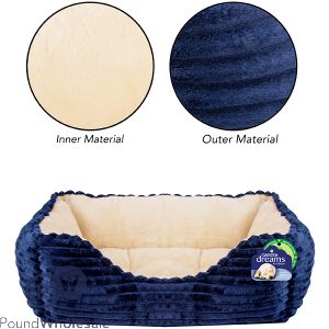 SWEET DREAMS RIBBED BLUE PET BED MEDIUM 58CM X 48CM X 20CM