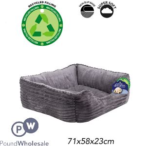 SWEET DREAMS RIBBED GREY PET BED LARGE 71CM X 58CM X 23CM