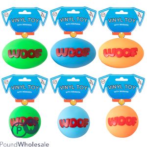 World Of Pets Vinyl Squeaky Woof Ball Dog Toy Assorted