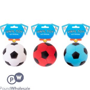 WORLD OF PETS VINYL SQUEAKY FOOTBALL DOG TOY 7.5CM ASSORTED COLOURS