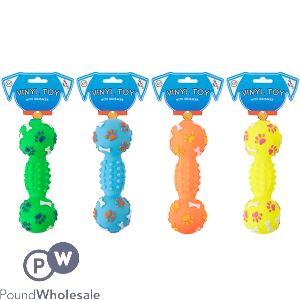 WORLD OF PETS SQUEAKY VINYL DUMBBELL DOG TOY 15CM ASSORTED COLOURS