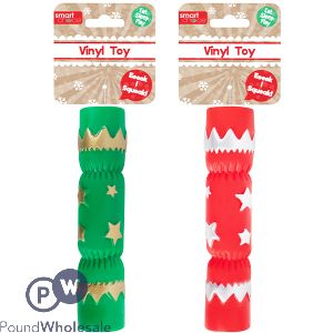 Smart Choice Christmas Squeaky Vinyl Cracker Dog Toy Assorted Colours