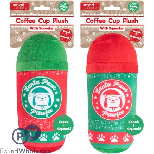 Smart Choice Squeaky Plush Christmas Coffee Cup Dog Toy Assorted