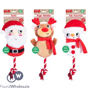Smart Choice Squeaky Plush & Rope Christmas Dog Toy Assorted
