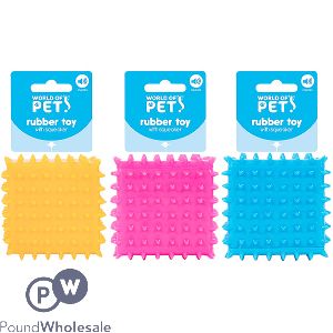 World Of Pets Squeaky Rubber Cube Dog Toy 6cm Assorted Colours