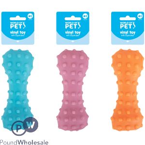 World Of Pets Squeaky Vinyl Dotted Bone Dog Toy 15cm Assorted Colours