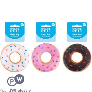 World Of Pets Squeaky Vinyl Donut Dog Toy 9cm Assorted Colours