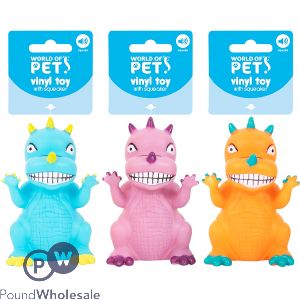 World Of Pets Squeaky Vinyl Dinosaur Dog Toy Assorted Colours