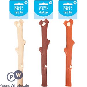 World Of Pets Squeaky Vinyl Stick Dog Toy 30cm Assorted Colours