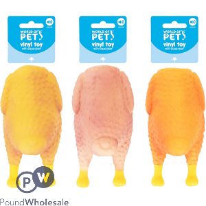 World Of Pets Squeaky Vinyl Roast Chicken Dog Toy Assorted Colours