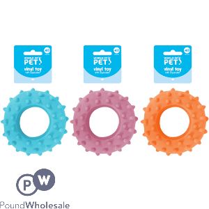 World Of Pets Squeaky Vinyl Spiky Ring Toy 12.5cm Assorted Colours