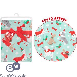 Smart Choice Christmas Soft Festive Dog Print Pet Blanket 90cm X 70cm