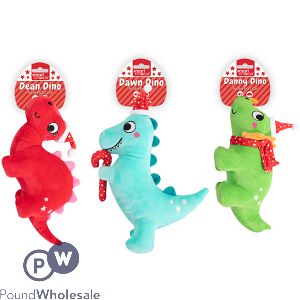 Smart Choice Christmas Squeaky Plush Dinosaur Dog Toy Assorted