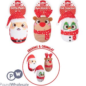 Smart Choice Christmas Squeaky Crinkle Plush Dog Toy 17cm Assorted