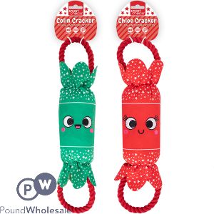 Smart Choice Christmas Plush & Rope Xmas Cracker Dog Toy 40cm Assorted Colours