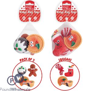 Smart Choice Christmas Squeaky Vinyl Festive Dog Toys 3 Pack Assorted